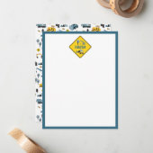 Blue Construction Trucks & Site Theme Pattern Kind Notitiekaartje (Voorkant / Achterkant in situ)