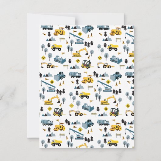 Blue Construction Trucks & Site Theme Pattern Kind Notitiekaartje (Achterkant)