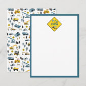 Blue Construction Trucks & Site Theme Pattern Kind Notitiekaartje (Voorkant / Achterkant)