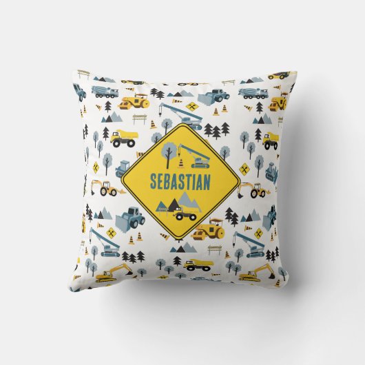 Blue Construction Trucks & Site Theme Pattern Kussen (Achterkant)