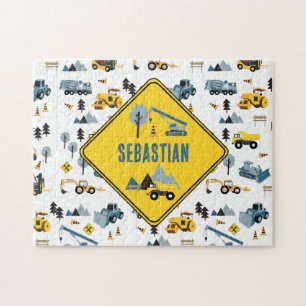 Blue Construction Trucks & Site Theme Pattern Legpuzzel