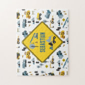 Blue Construction Trucks & Site Theme Pattern Legpuzzel (Verticaal)