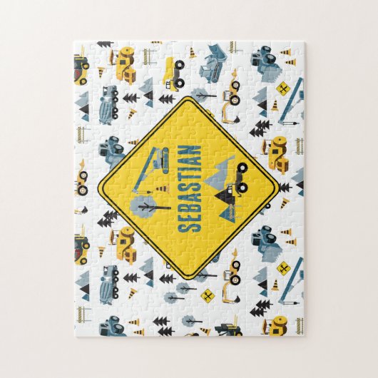 Blue Construction Trucks & Site Theme Pattern Legpuzzel (Verticaal)