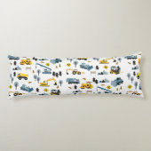 Blue Construction Trucks & Site Theme Pattern Lichaamskussen (Achterkant)