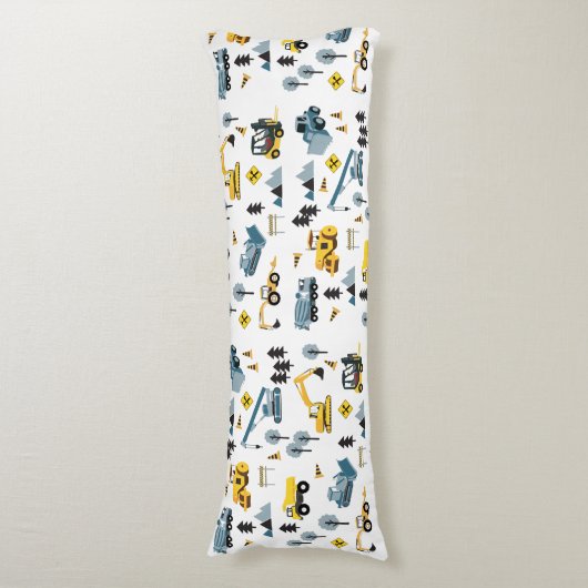 Blue Construction Trucks & Site Theme Pattern Lichaamskussen (Voorkant Verticaal)