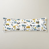 Blue Construction Trucks & Site Theme Pattern Lichaamskussen (Voorkant)