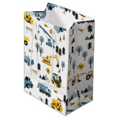Blue Construction Trucks & Site Theme Pattern Medium Cadeauzakje (Voorkant Gekanteld)