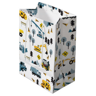 Blue Construction Trucks & Site Theme Pattern Medium Cadeauzakje