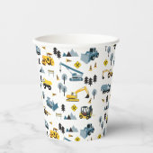 Blue Construction Trucks & Site Theme Pattern Papieren Bekers (Voorkant)