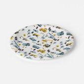 Blue Construction Trucks & Site Theme Pattern Papieren Bordje (Gekanteld)