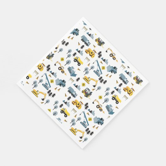 Blue Construction Trucks & Site Theme Pattern Servet (Hoek)