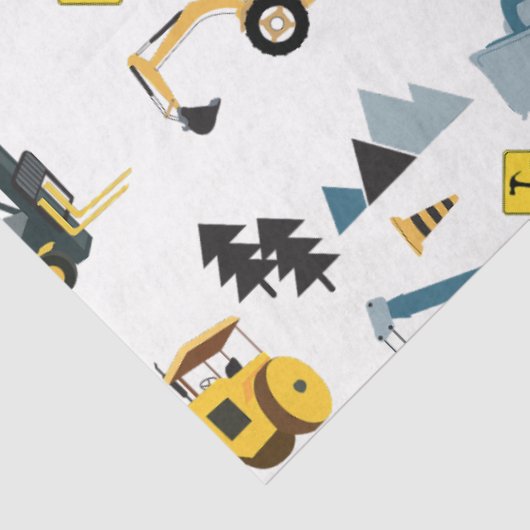 Blue Construction Trucks & Site Theme Pattern Tissuepapier (Detail)