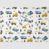 Blue Construction Trucks & Site Theme Pattern Tissuepapier (Voorkant)