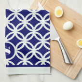 Blue Contemporary Geometric Pattern Monogram Theedoek (Quarter Fold)