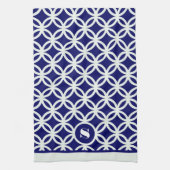 Blue Contemporary Geometric Pattern Monogram Theedoek (Verticaal)