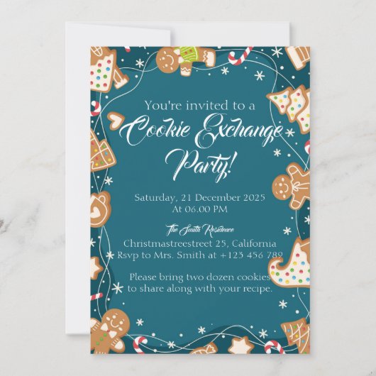 Blue Cookie Exchange Christmas Baking Party Kaart (Voorkant)