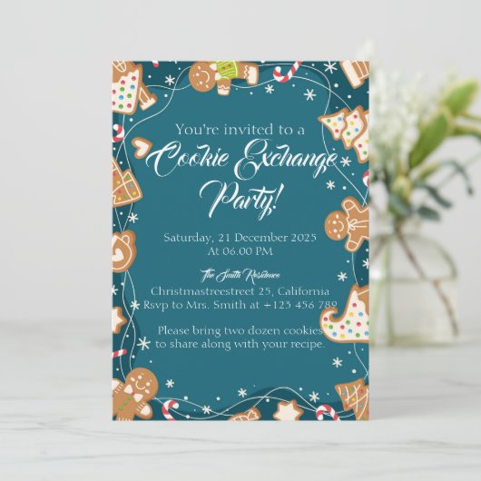 Blue Cookie Exchange Christmas Baking Party Kaart (Staand voorkant)