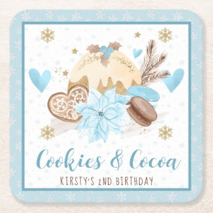 Blue Cookies & Cocoa 2de Verjaardagsfeestje Kartonnen Onderzetters