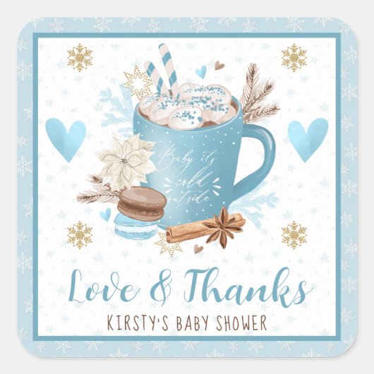 Blue Cookies & Cocoa Baby Shower Favor Vierkante Sticker (Voorkant)