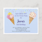 Blue Cool Ice Cream Kids Verjaardagsfeest Uitnodiging Briefkaart (Voorkant)