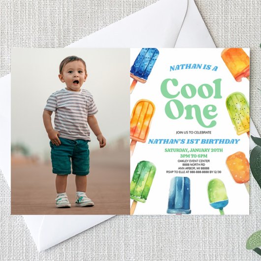Blue Cool One Popsicle Afbeelding 1e verjaardagsfe Kaart