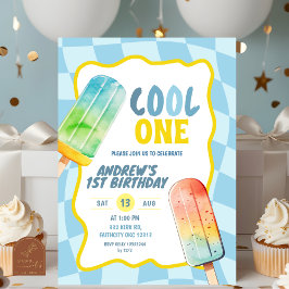 Blue Cool One Popsicle Summer Boy Verjaardag Kaart