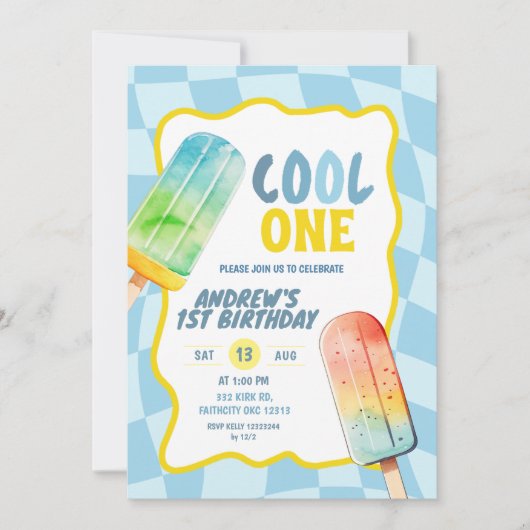 Blue Cool One Popsicle Summer Boy Verjaardag Kaart (Voorkant)