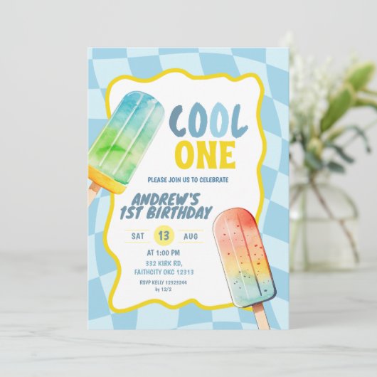 Blue Cool One Popsicle Summer Boy Verjaardag Kaart (Staand voorkant)