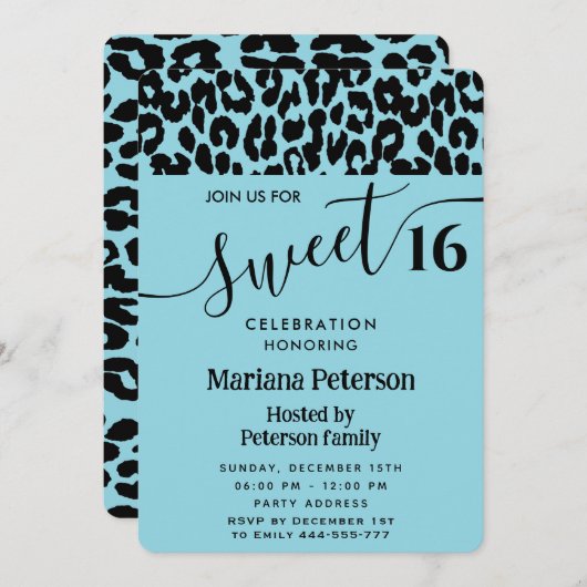 Blue Cool Trendy aantrekkelijke luipaard zoet 16 Kaart (Voorkant / Achterkant)