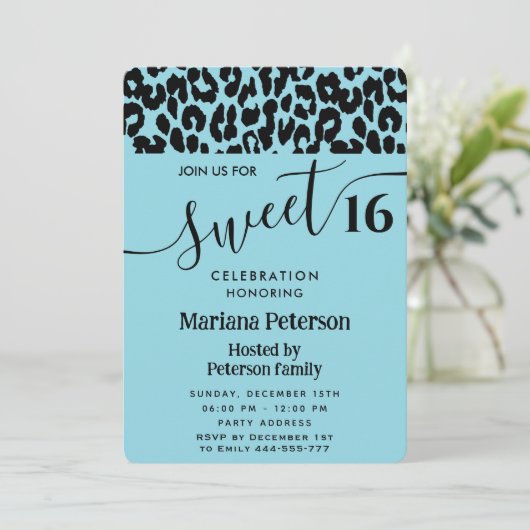 Blue Cool Trendy aantrekkelijke luipaard zoet 16 Kaart (Staand voorkant)