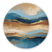 Blue copper and gold waves keramische knop (Voorkant)