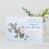 Blue Copper Gold Butterfly Weduwuitnodiging Kaart (Staand voorkant)