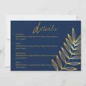 Blue Copper Leaf Wedding Invitation Modern Minimum Kaart (Achterkant)