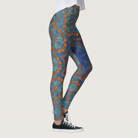Blue Copper Pattern Yoga Gym oefent Leggings uit (Rechts)
