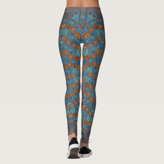 Blue Copper Pattern Yoga Gym oefent Leggings uit (Achterkant)