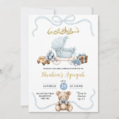 Blue Coquette Baby Carriage Arabisch Baby shower Kaart (Voorkant)