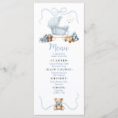 Blue Coquette Baby Carriage Baby Shower Flat Menu (Voorkant)