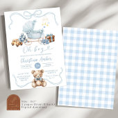 Blue Coquette Baby Carriage Boy Baby shower Kaart