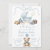 Blue Coquette Baby Carriage Boy Baby shower Kaart (Voorkant)