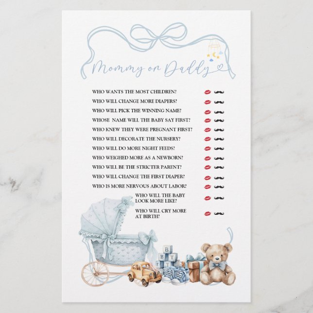 Blue Coquette Baby Carriage Mommy or Daddy (Voorkant)