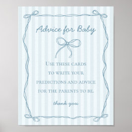 Blue Coquette Bow Advies voor Baby shower Game Poster