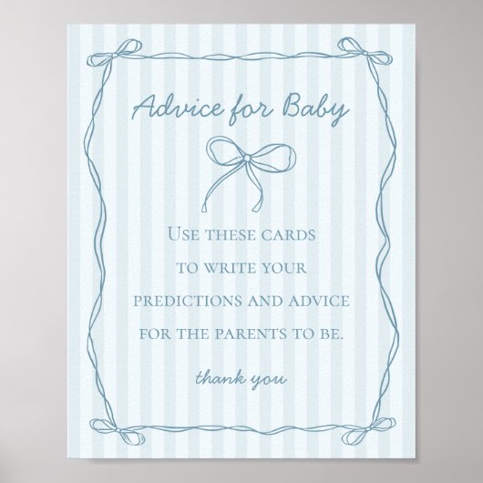 Blue Coquette Bow Advies voor Baby shower Game Poster (Voorkant)
