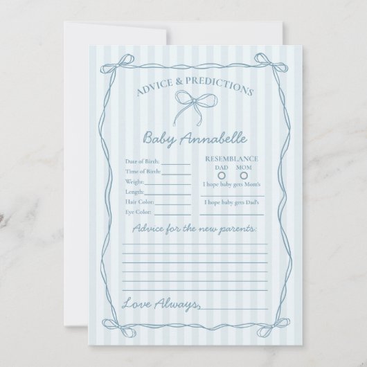 Blue Coquette Bow Advies voor Baby shower Kaart (Voorkant)
