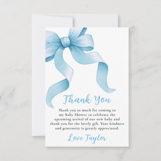 Blue Coquette Bow Baby shower Bedankkaart (Voorkant)
