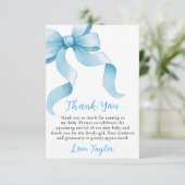 Blue Coquette Bow Baby shower Bedankkaart (Staand voorkant)