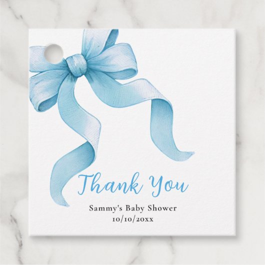 Blue Coquette Bow Baby shower Bedankt Bedankjes Labels (Voorkant)