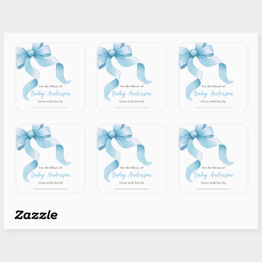 Blue Coquette Bow Baby shower Boekplaat Vierkante Sticker (Vel)