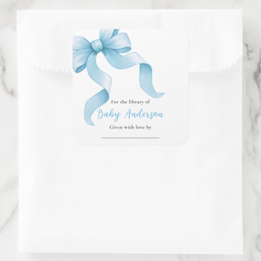 Blue Coquette Bow Baby shower Boekplaat Vierkante Sticker (Tas)