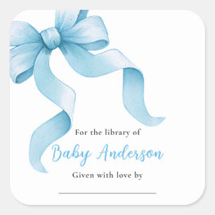 Blue Coquette Bow Baby shower Boekplaat Vierkante Sticker