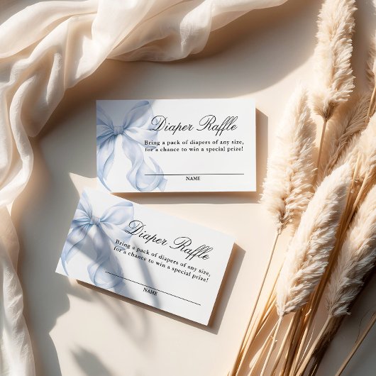 Blue Coquette Bow Baby Shower, Diaper Raffle Card Informatiekaartje